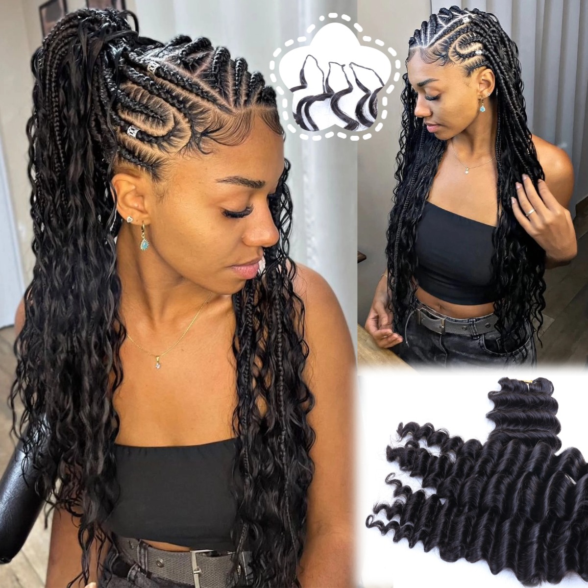 Hair Bundles - Natural Black Deep Wave Feather Crochet