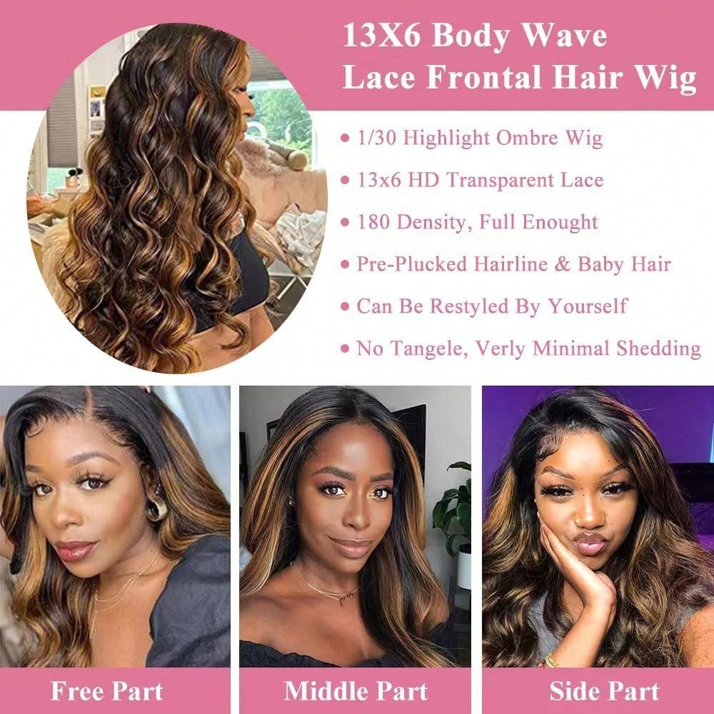 P1B30 Body Wave Highlight Ombr - Hd Lace Frontal Wig Human Hair Pre Plucked ulasan dan harga