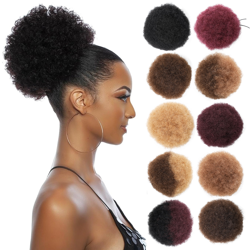 100% Human Hair 8 Inch Short A - Drawstring Afro Curly Puff Ponytail ulasan dan harga