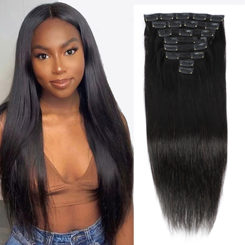 Natural Straight Clip In Human - Seamless Clip In Hair Extensions Human Hair ulasan dan harga