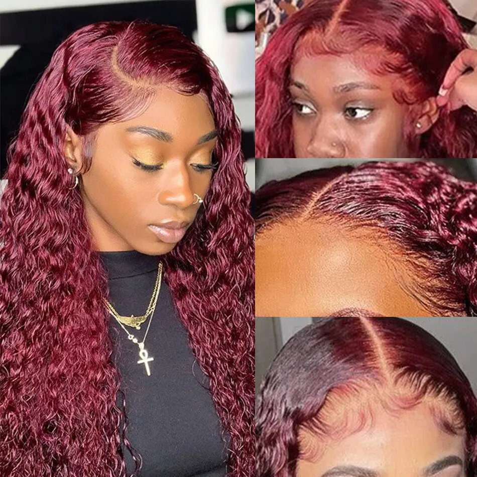 99J Burgundy Colored Deep Wave - Human Hair Wigs ulasan dan harga