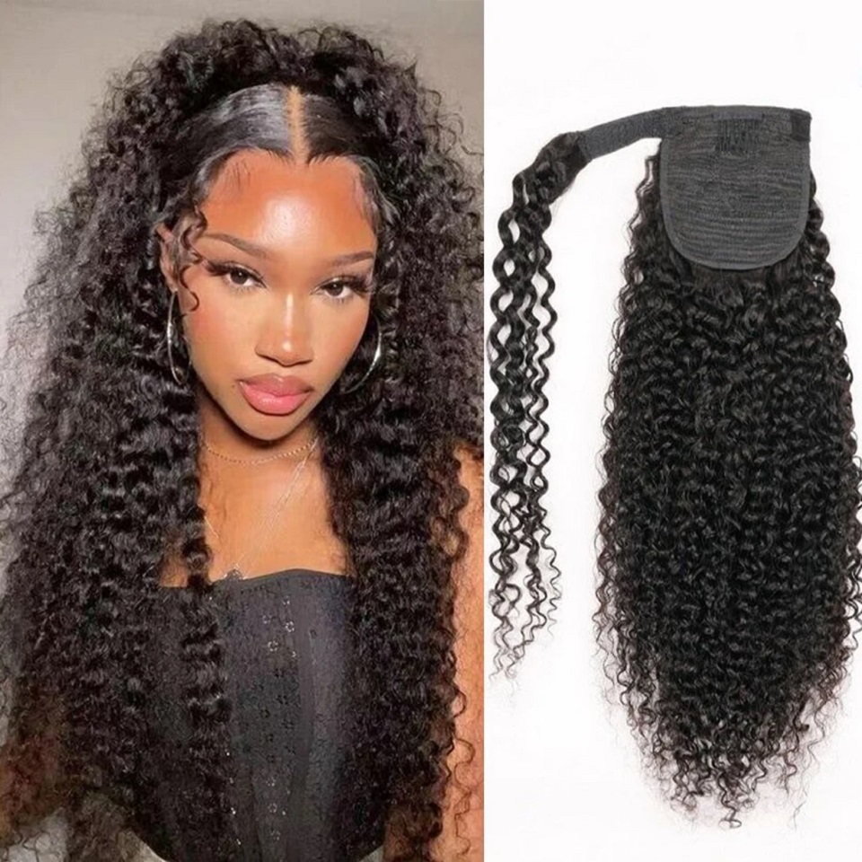 Kinky Curly Human Hair Ponytai - Seamless Clip In Hair Extensions Human Hair ulasan dan harga
