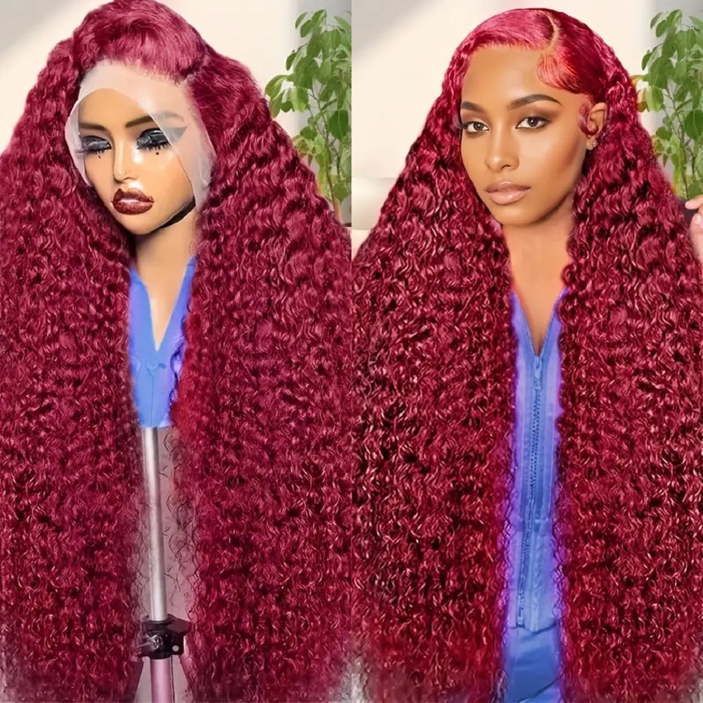200 Density Burgundy Deep Wave - Human Hair Wigs ulasan dan harga