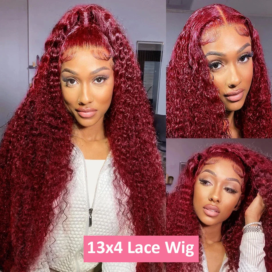 200 Density Burgundy Deep Wave - Human Hair Wigs ulasan dan harga