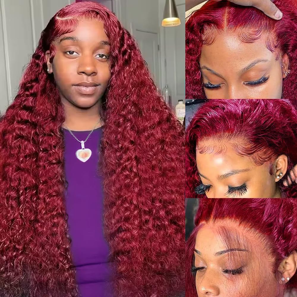 200 Density Burgundy Deep Wave - Human Hair Wigs ulasan dan harga