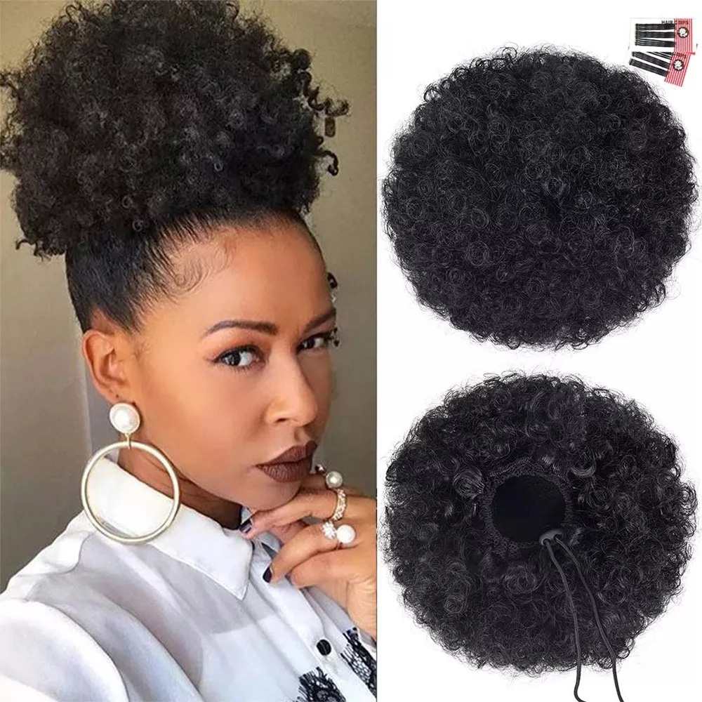 Synthetic 10Inch Big Afro Puff - Drawstring Afro Curly Puff Ponytail ulasan dan harga